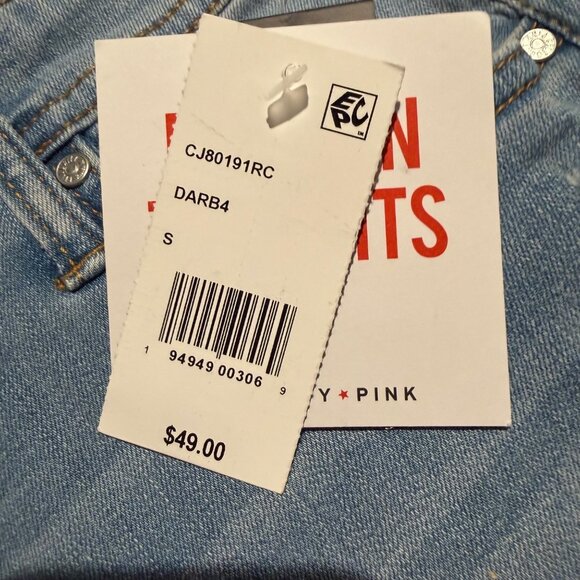 NWT Celebrity Pink Womens Denim Overall Shorts Button Front & Frayed Hem Size S - Picture 6 of 10